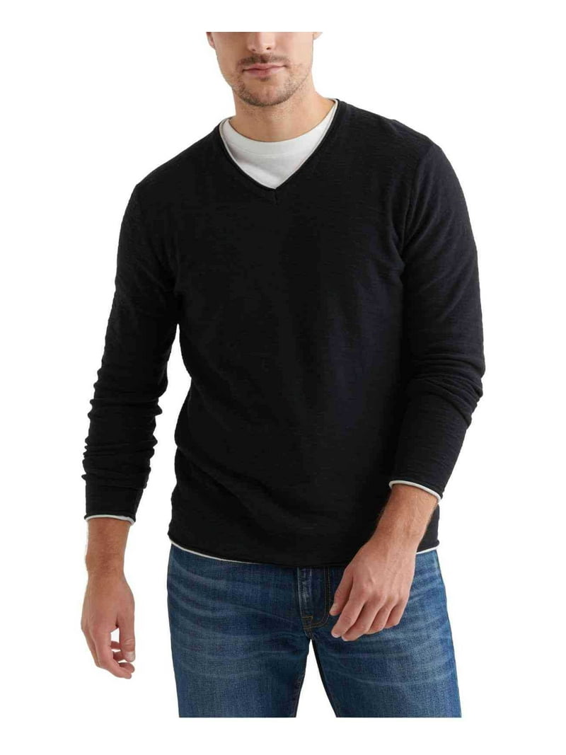 Lucky Brand Men's Textured V-Neck Sweater (Black, Small)