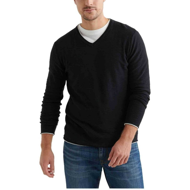 Lucky Brand Men’s Textured V-Neck Sweater (Black, Small)