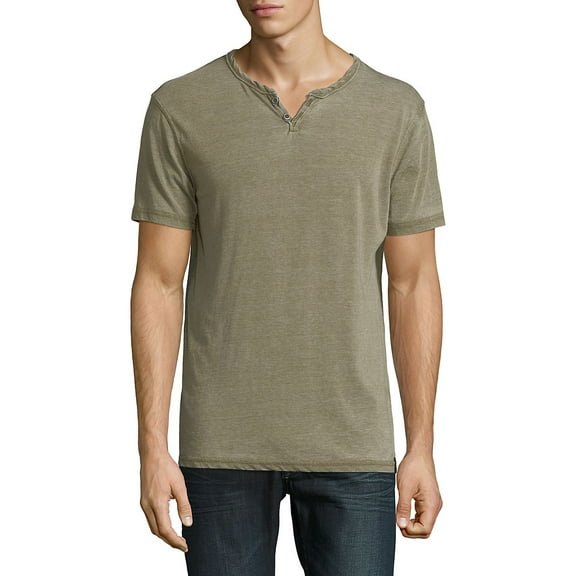 Lucky Brand Men's Venice Burnout Notch Neck Ultra Soft Cotton T-Shirt-Olive / L