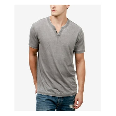 Lucky Brand Mens Burnout Short Sleeve Henley Shirt Gray L