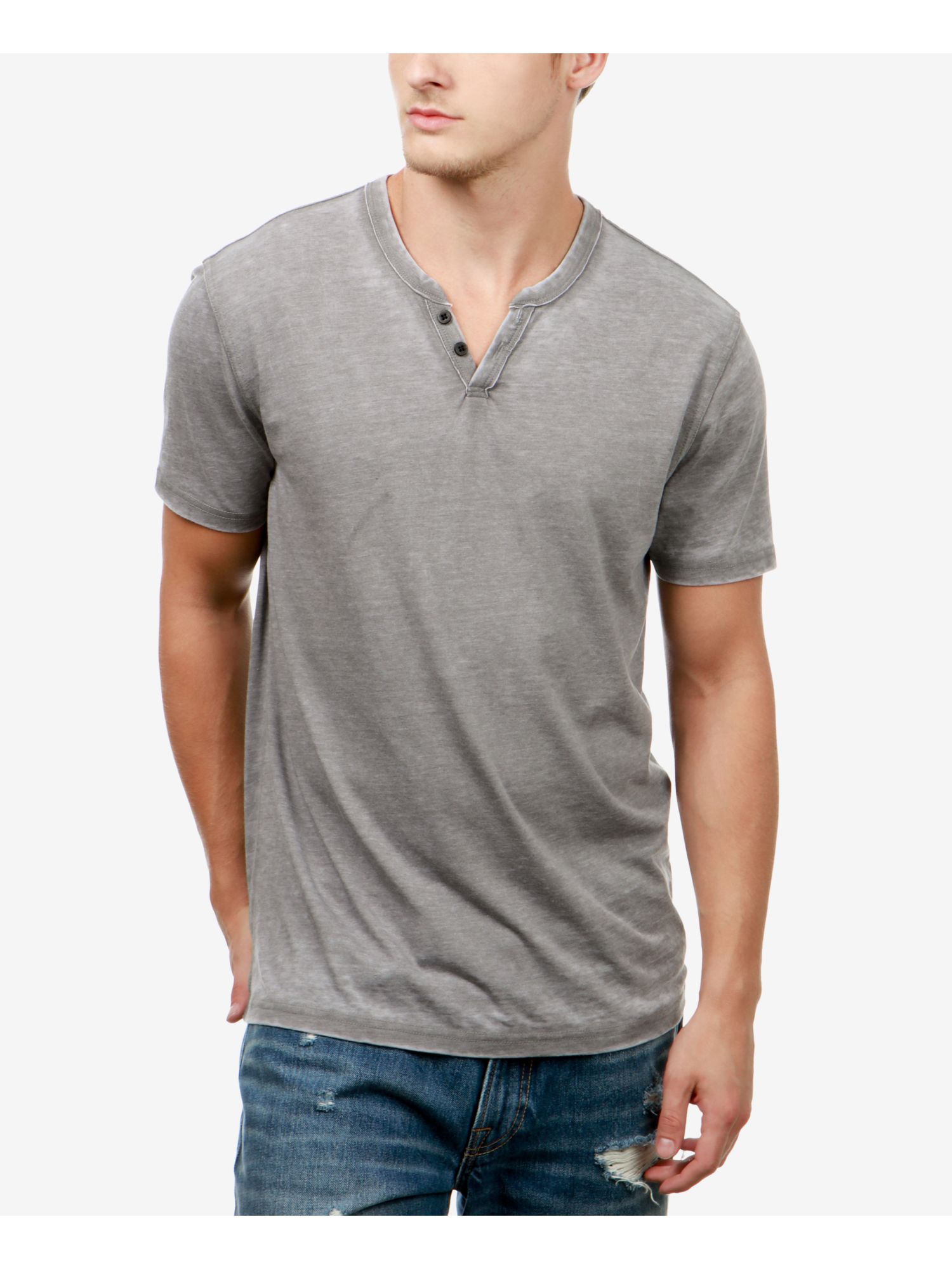 Lucky Brand Mens Burnout Short Sleeve Henley Shirt Gray L - image 1 of 2