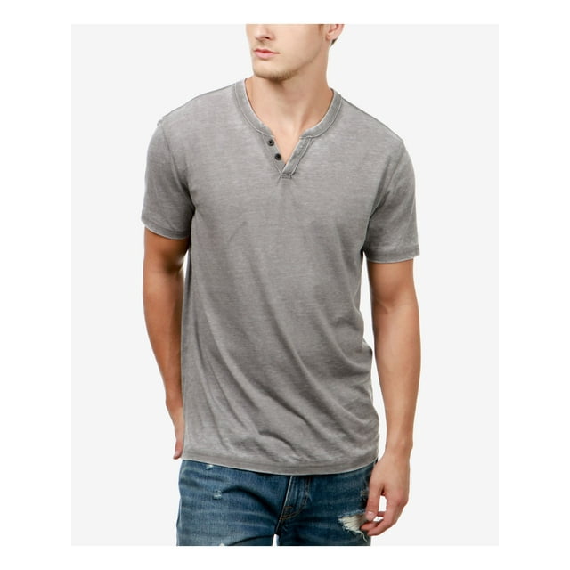 Lucky Brand Mens Burnout Short Sleeve Henley Shirt Gray L