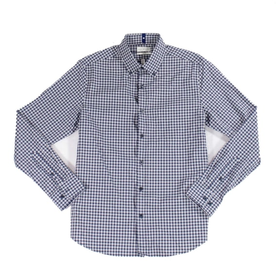 Lucky Brand Mens Dress Shirt 17-17 1/2 Gingham Slim Fit   Blue XL