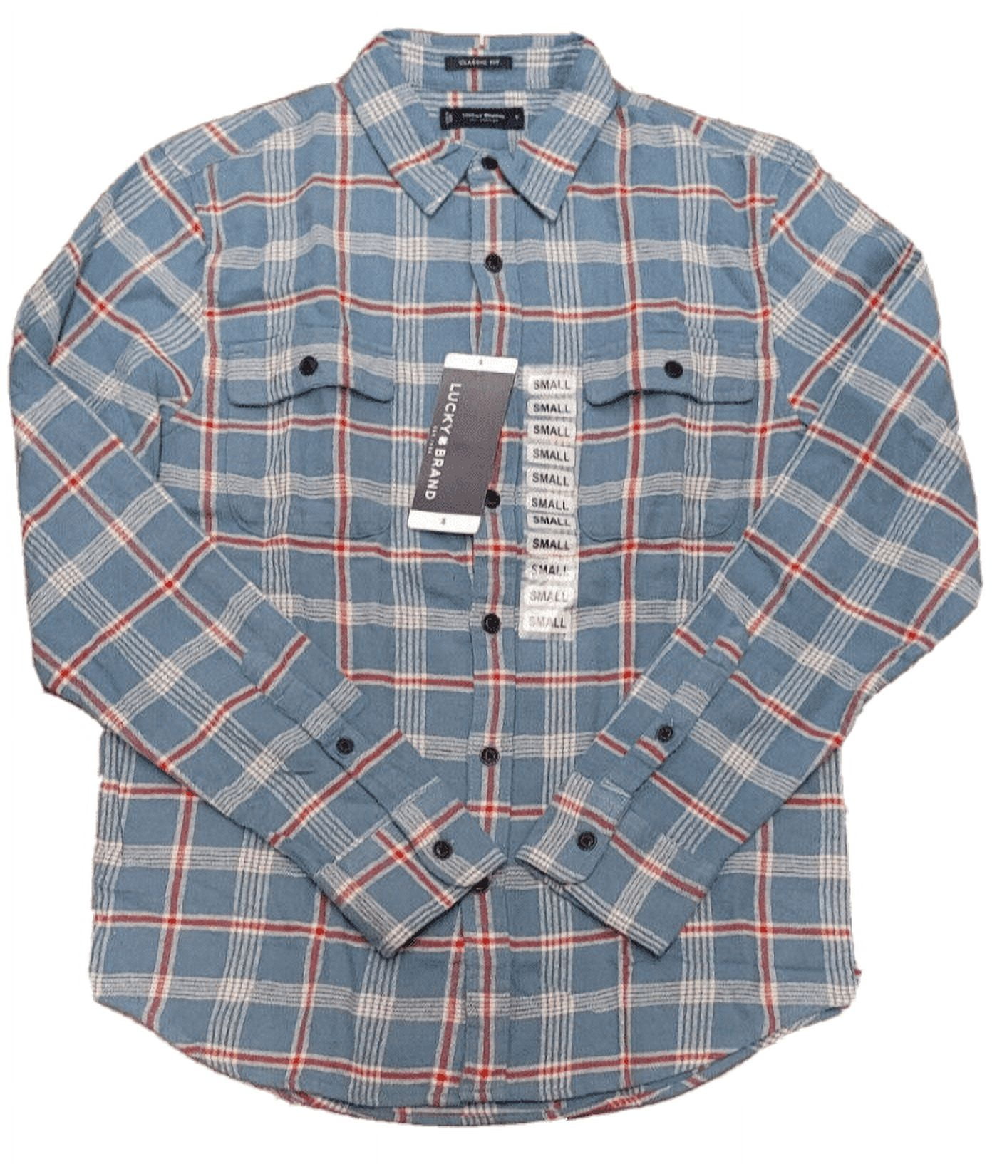Lucky Brand Men's Button-Down Humboldt Woven Long Sleeve Flannel Shirt  (Blue Plaid, M) 
