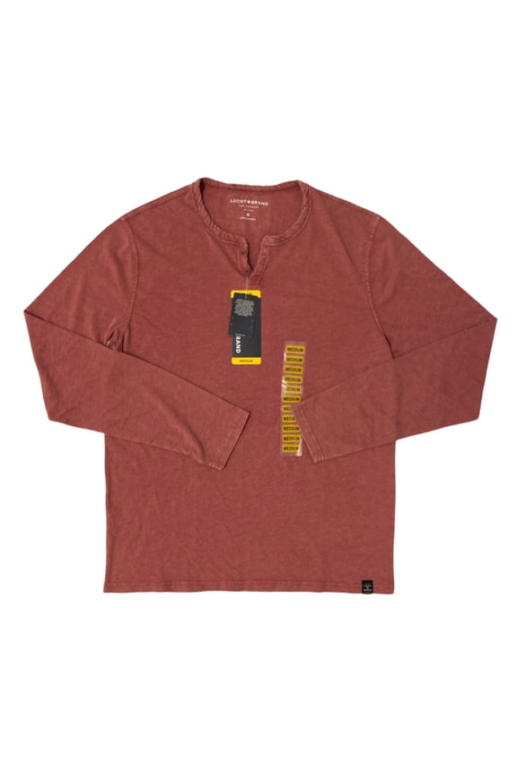 Men's Long Sleeve Triblend Notch Neck Henley (Rumba Red, S)