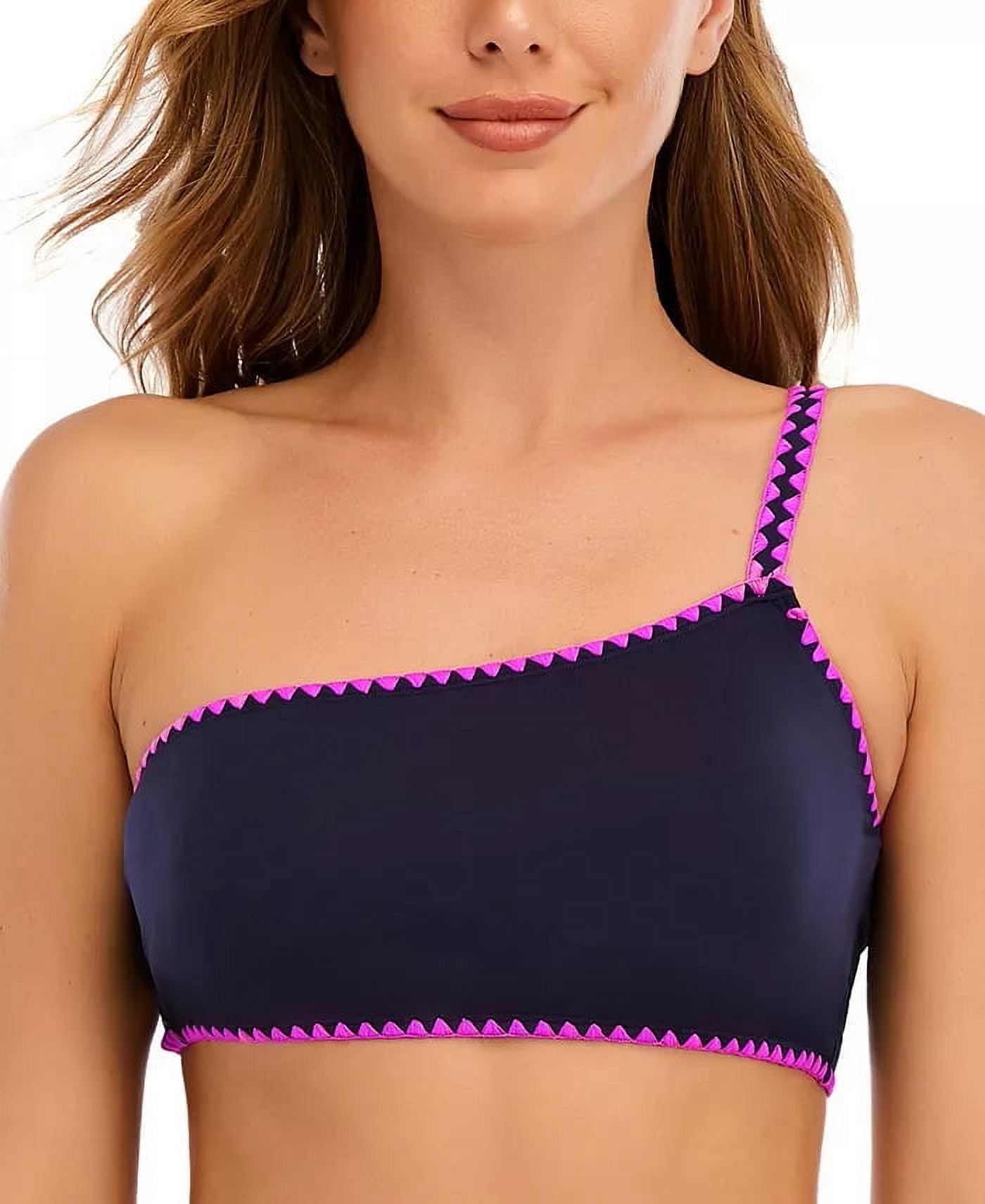Lucky Brand NAVY BLUE One Shoulder Bikini Swim Top Shell Stitch Detail US Small Walmart