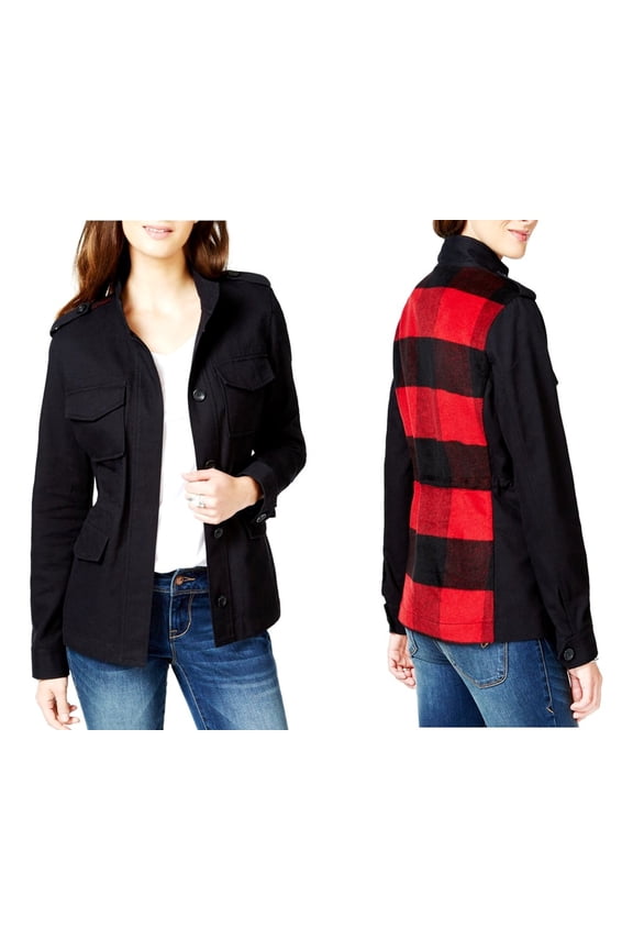 NEW Black Women's Size Small S Plaid Contrast Jacket