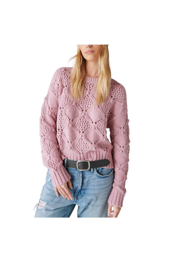 Womens Open Stitch Pullover Sweater, Pink, XX-Large