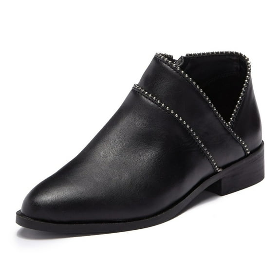 Lucky Brand Perrma Curved Topline Pinpoint Fashion Embellished Moto Edge Boot (Black, 9)