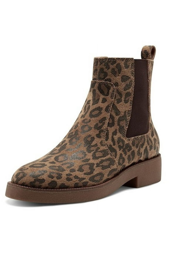 Ressy Leopard Brown Leather Chelsea Style Block Low Heel Ankle Boots (Natural Brown, 6.5)