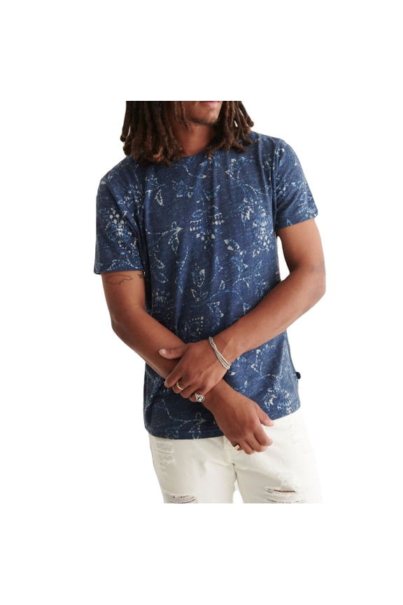 Super Soft Cotton / Linen blend Tee Batik Print T-Shirt-Blue / M