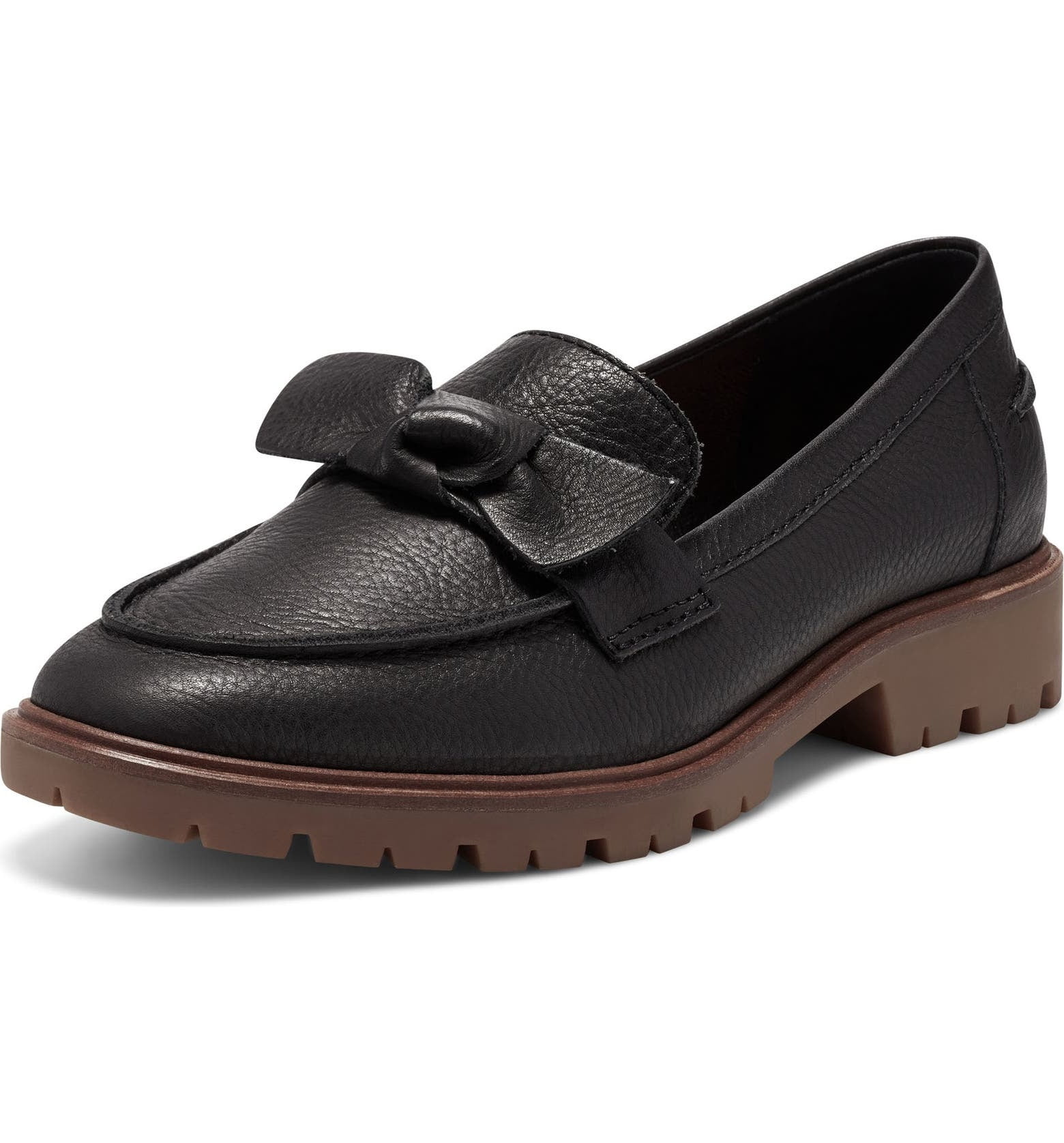 Lucky Brand Tamio Black Leather Moccasin Flat Knot Bow Detail Lug Sole ...
