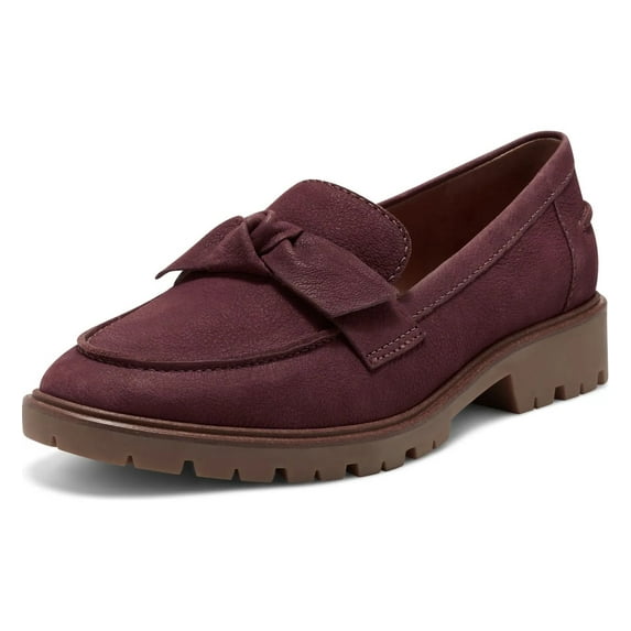Lucky Brand Tamio Burgundy Flat Knot Bow Lug Sole Slip On Modern Loafers (Burgundy, 5)
