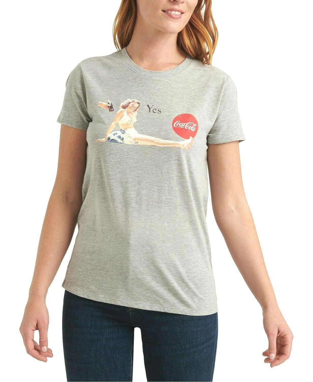 Lucky Brand Women Coca-Cola Graphic T-Shirt Light Heather Grey