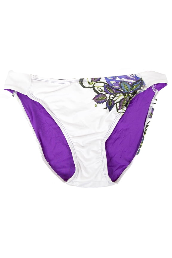 Brand Women' Hipster Fit White Detailed Floral Bikini Swim Bottom