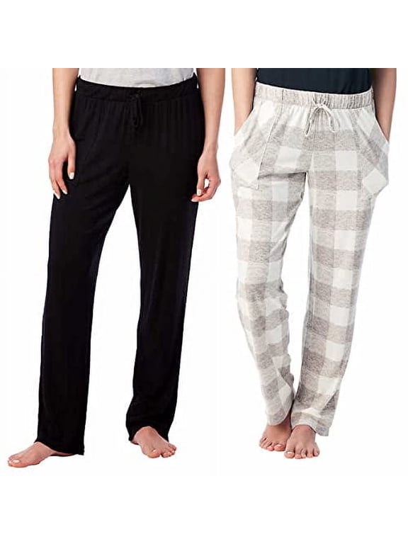 Women's 2 Pack Straight Leg Lounge Pant with Drawstrings and Pockets Size: S, Color: Simple Buffalo Plaid Grey/Black