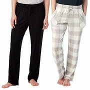 LUCKY BRAND Women's 2 Pack Straight Leg Lounge Pant with Drawstrings and Pockets Size: L, Color: Simple Buffalo Plaid Grey/Black