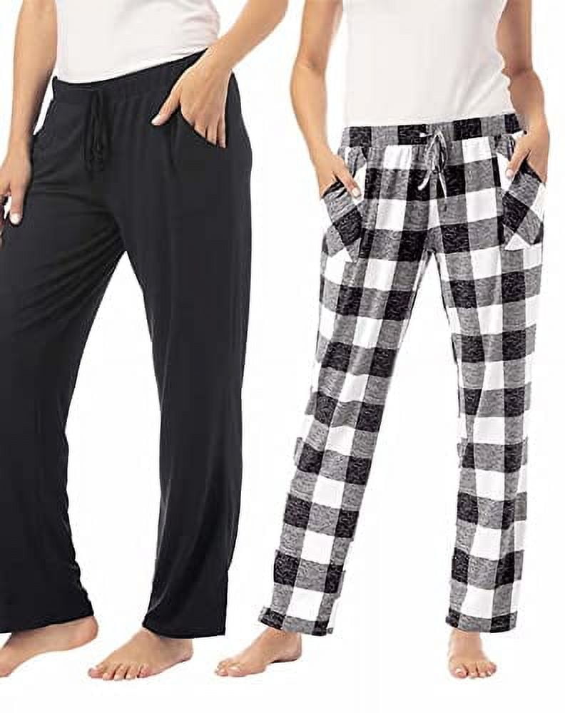 Lucky Brand Women's 2 Pack Straight Leg Lounge Pant with Drawstrings and  Pockets (Simple Buffalo Plaid/Black, Large) 