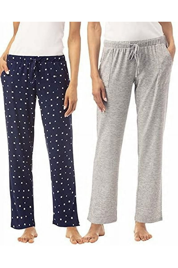 Women's 2 Pack Straight Leg Lounge Pant with Drawstrings and Pockets (Stars/Light Heather Grey, Medium)