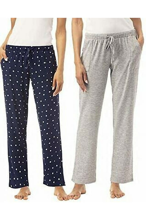 Women's 2 Pack Straight Leg Lounge Pant with Drawstrings and Pockets Size: S, Color: Stars/Light Heather Grey