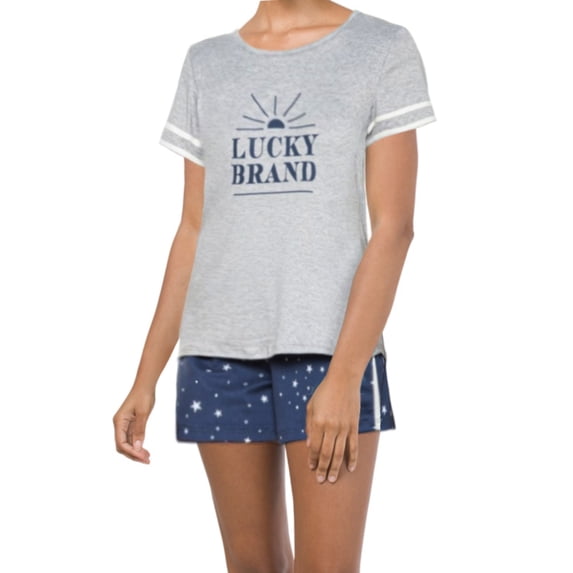 Lucky Brand Women's 2-Pc Ultra Soft Stars T-Shirt and Shorts Lounge PJ Set-Gray / XL