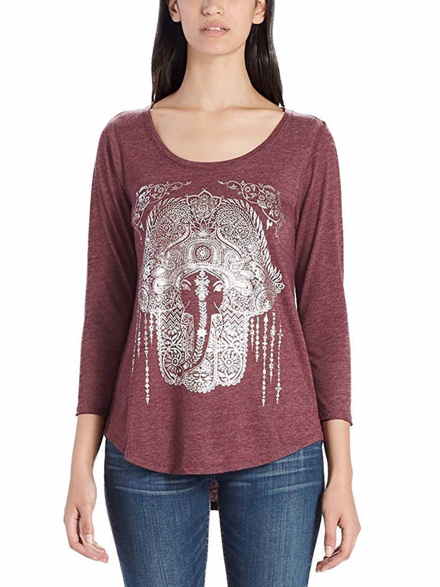 Lucky Brand Women's 3/4 Sleeve Scoop Neck Graphic Tee Shirt (Peacock, XX- Large) 