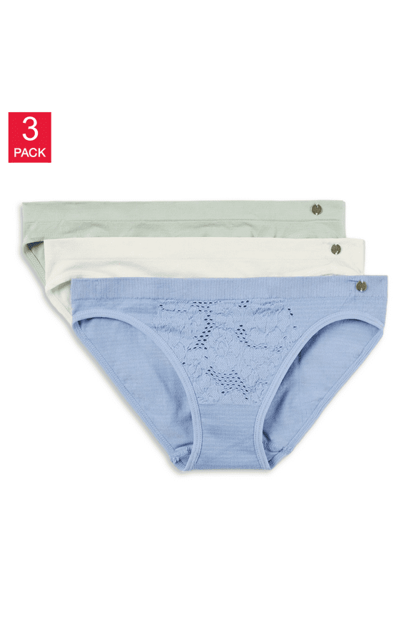 Women's 3 Pack Crochet Lace  Seamless Bikini Panties-Blue / L