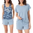 thumbnail image 1 of Lucky Brand Women's 3 Piece Pajama Lounge Set, Tee, Tank, & Short (Faded Denim, XL), 1 of 2