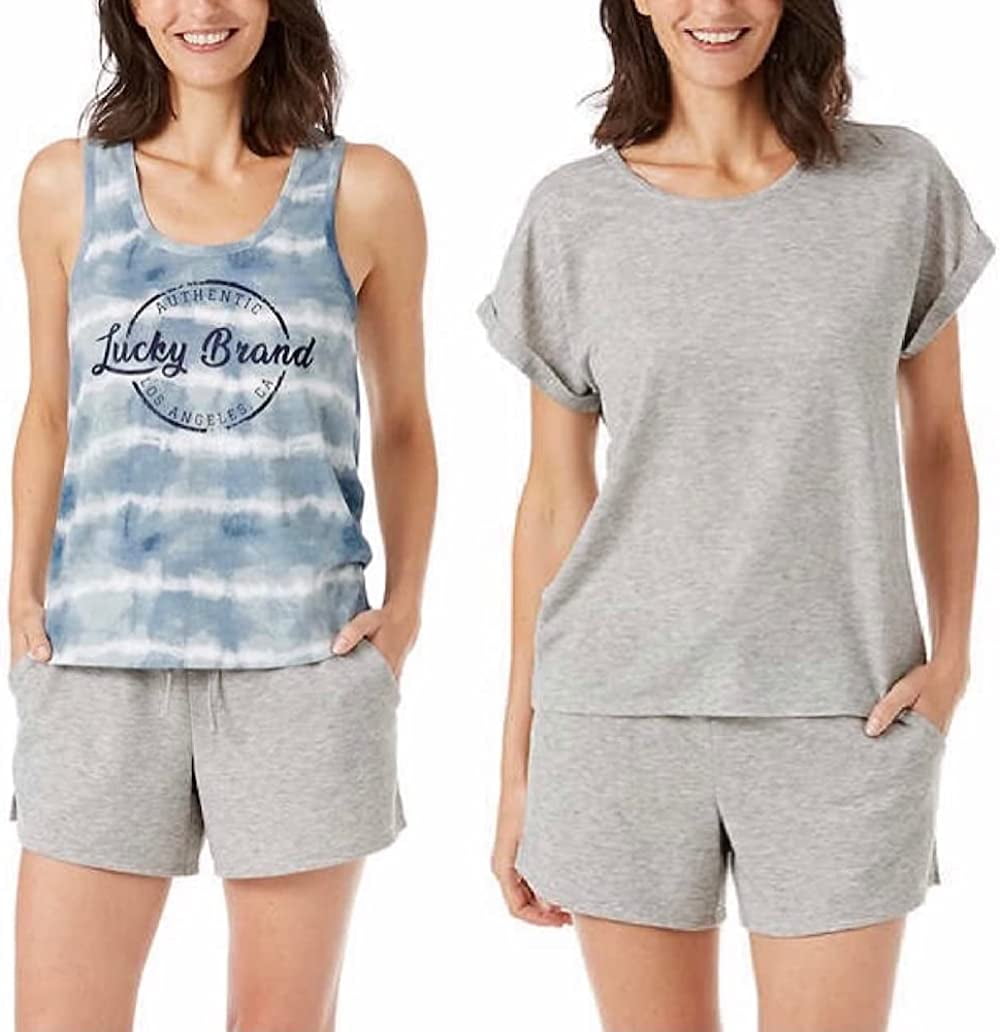 Lucky Brand Women's 3 Piece Pajama Lounge Set, Tee, Tank, & Short (Heather  Gray, L) 