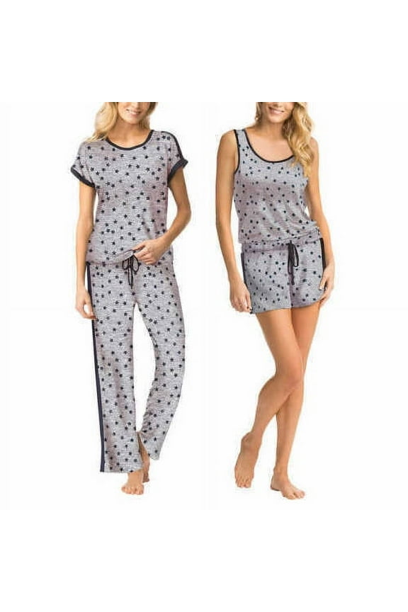 Women's 3 Piece Pajama Set (Grey Stars, XX-Large)