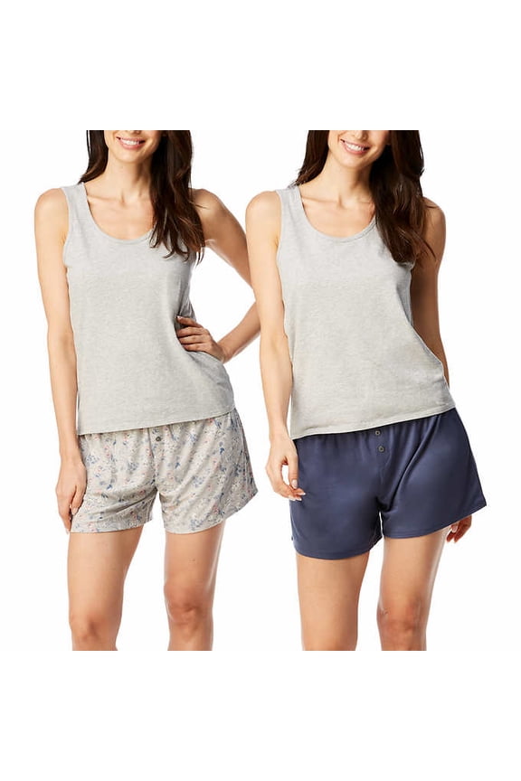 Women's 3-piece Super Soft Lightweight Shorts and Tank Lounge Sleep Set- Gray, Size Large