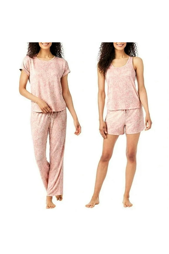 Women's 4-Piece Pajama Set (Pink Floral Paisley, 3X-Large)