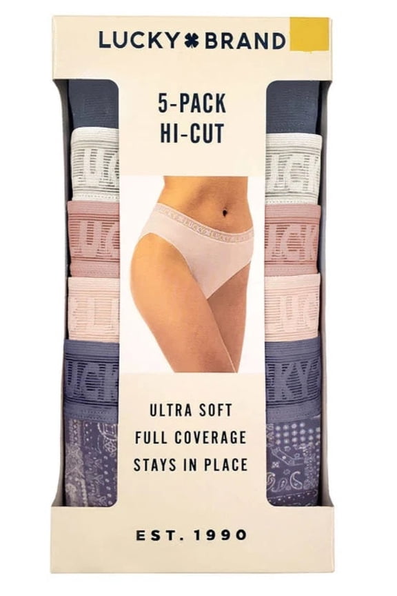 Women's 5-Pack Ultra Soft High Cut Panties Size: L, Color: Blue