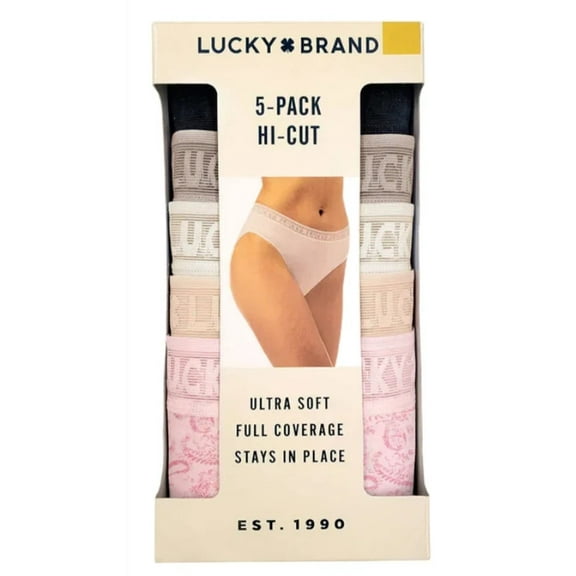 Lucky Brand Women's 5-Pack Ultra Soft High Cut Panties Size: S, Color: Black