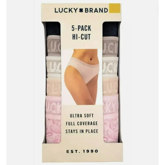 Lucky Brand Women's 5-Pack Ultra Soft High Cut Panties Size: XL, Color: Black