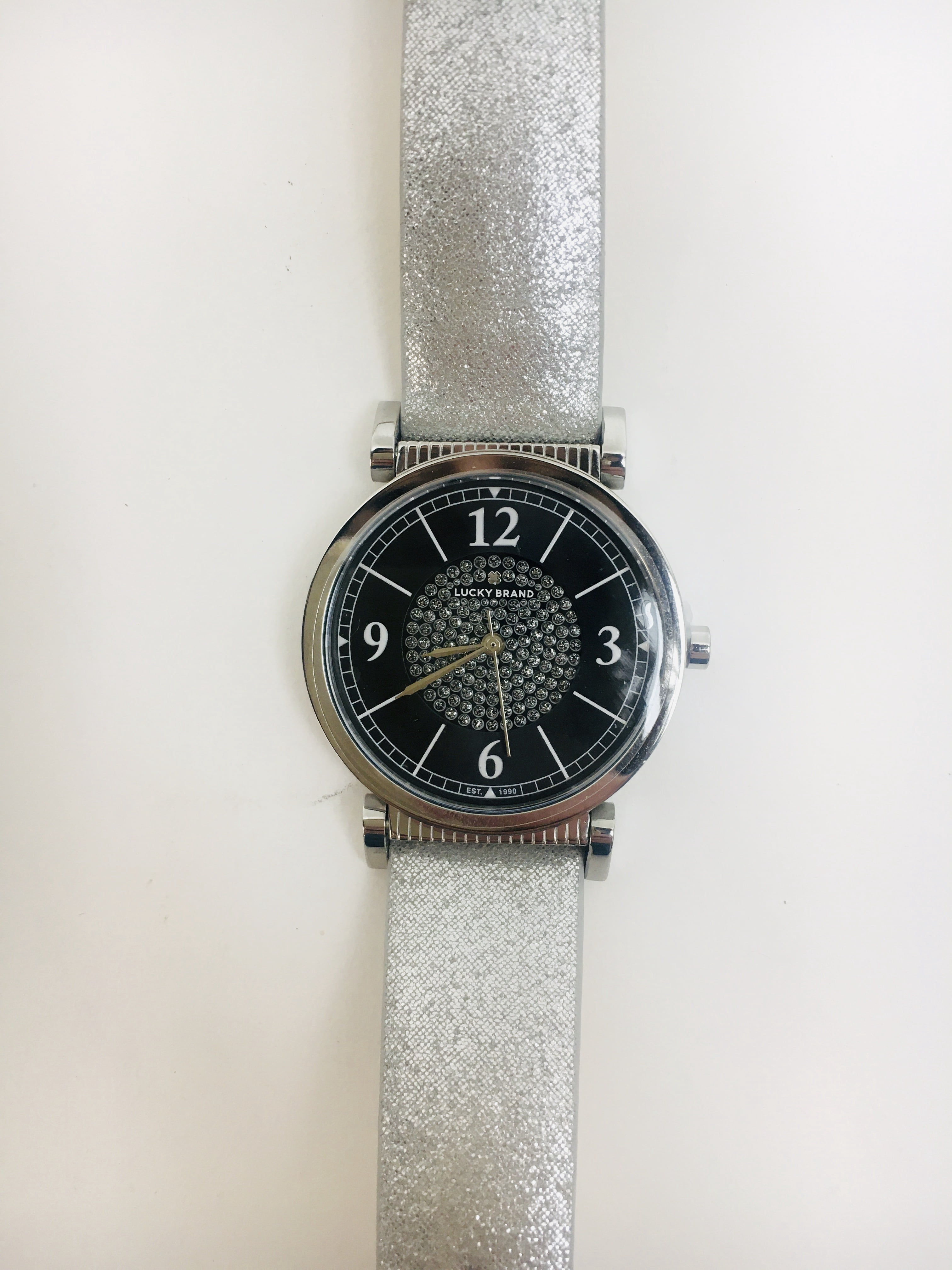 Lucky Brand Watch with Glitter Silver Strap and Black Dial Black And Silver Tone Lucky Brand Wrap Watch | eBay main image 2