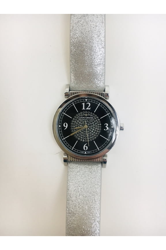 Women's Carmel Silver Metallic Leather Glittery Strap Watch 34mm
