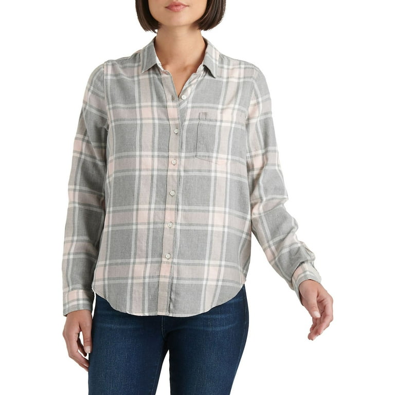 Lucky Brand Women's Classic Plaid Shirt Gray Size Medium