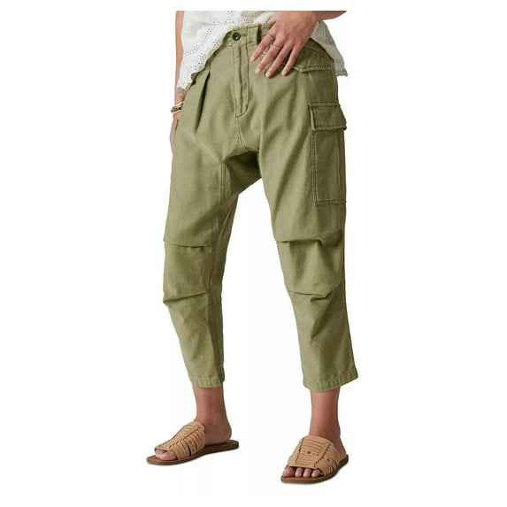 Lucky Brand Women's Cotton Loose Fit Cargo Pants Olive 14 B4HP