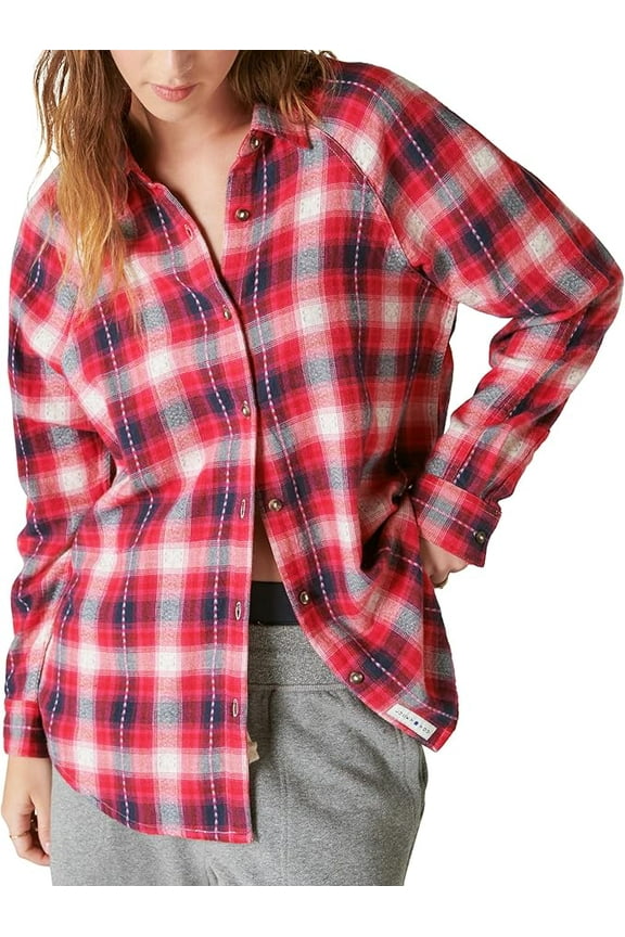 Womens Cotton Oversized Plaid-Print Tunic, Red Clover Plaid, X-Large