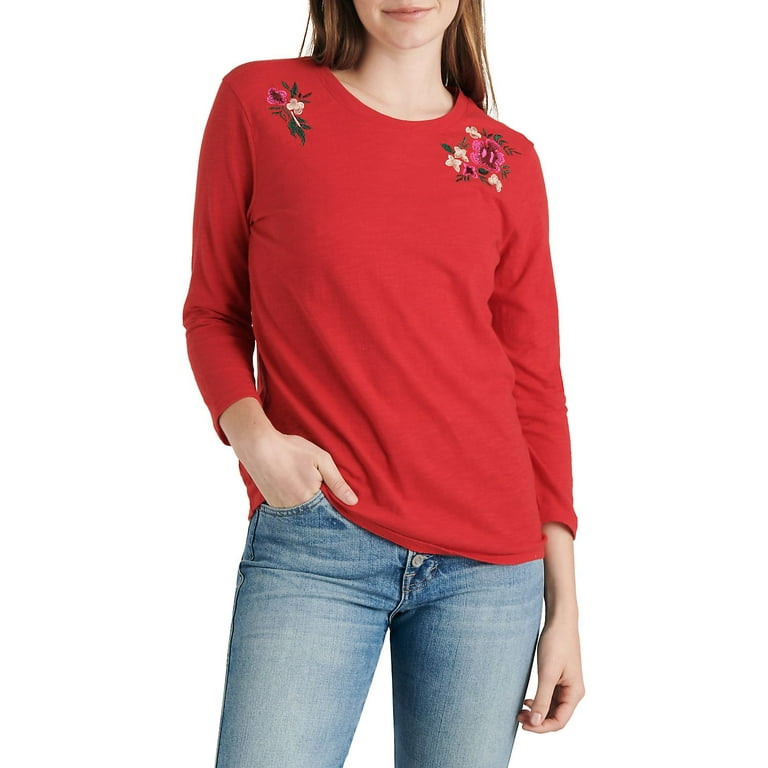 Lucky Brand Women's Embroidered Cotton Top Red Size XS
