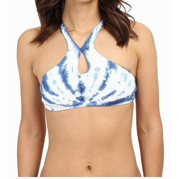 Lucky Brand Women's Fireworks Tie-Dye High-Neck Bikini Top, Vintage Blue, Large