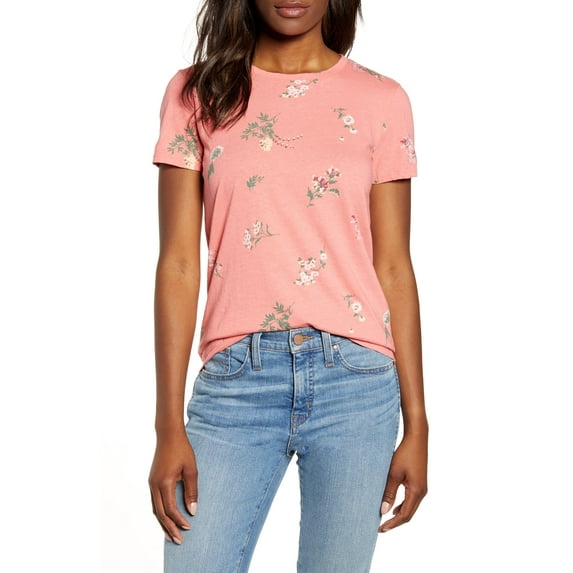 Lucky Brand Women's Floral Print Crew Neck Tee Pink Size Medium