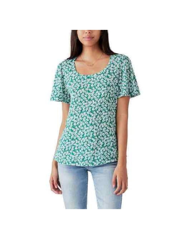 Women's Flutter Sleeve Top (Green Multi, XS)