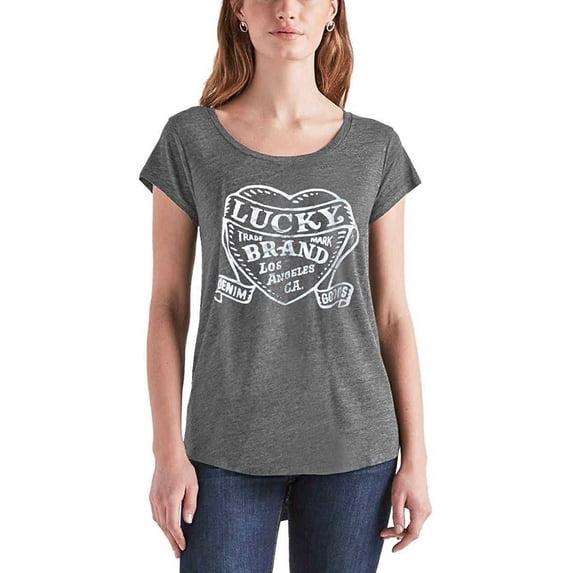 Lucky Brand Women’s Graphic Tee T-Shirt Tops, Grey, Small