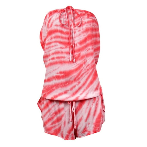 Lucky Brand Women's Halter Drawstring Romper Coverup (XS/S, Tropical Punch)