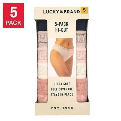 Lucky Brand Women's 5-Pack Ultra Soft High Cut Panties Size: S, Color: Pink