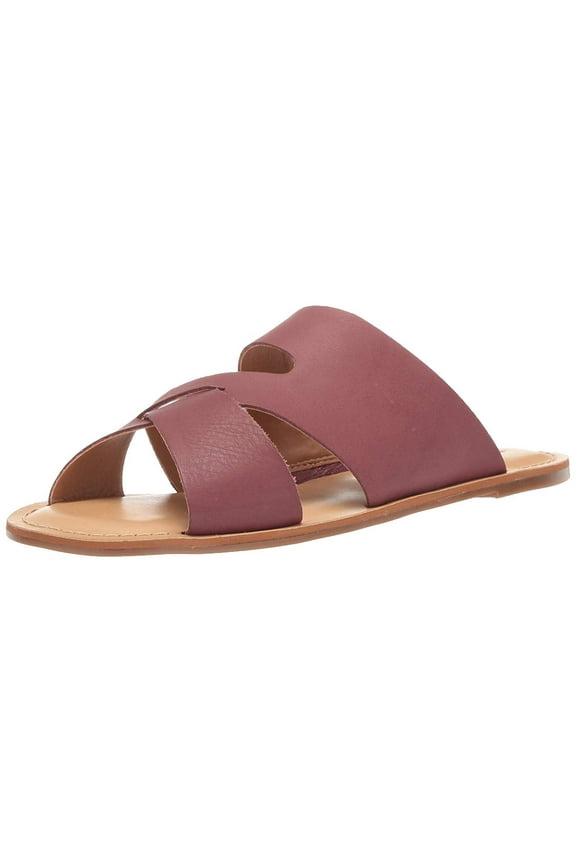 Women's Leelan Leather Open Toe Slip On Flat Slide Sandal