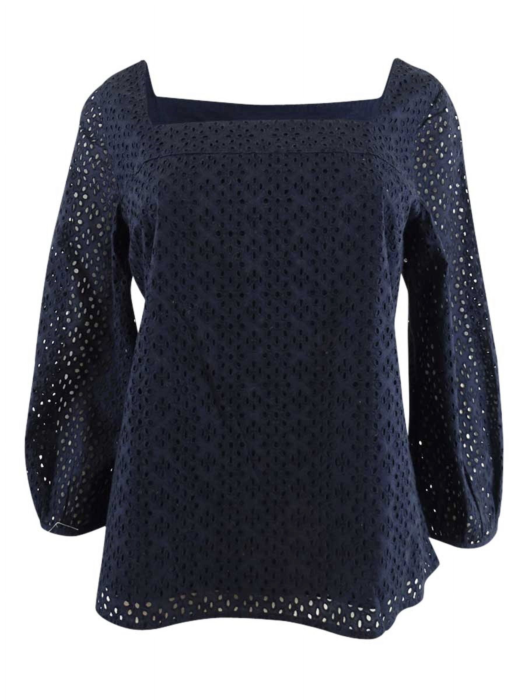Lucky Brand Women's Liane Cotton Eyelet Top (S, Navy)