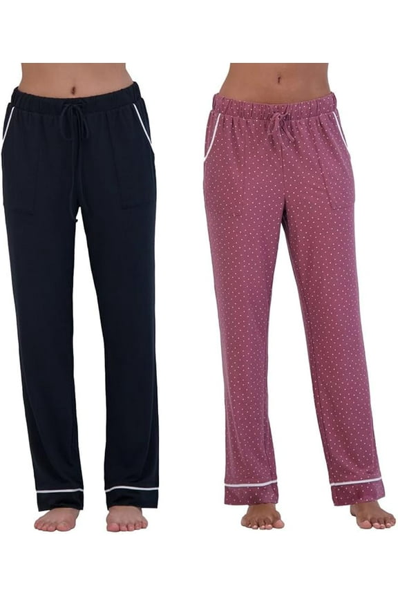 Women's Lounge Pants, 2-Pack (Black/Pink Dot, X-Large)
